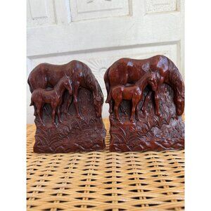 Vintage 60's Syroco Pressed Wood Equestrian Horse & Colt Bookends